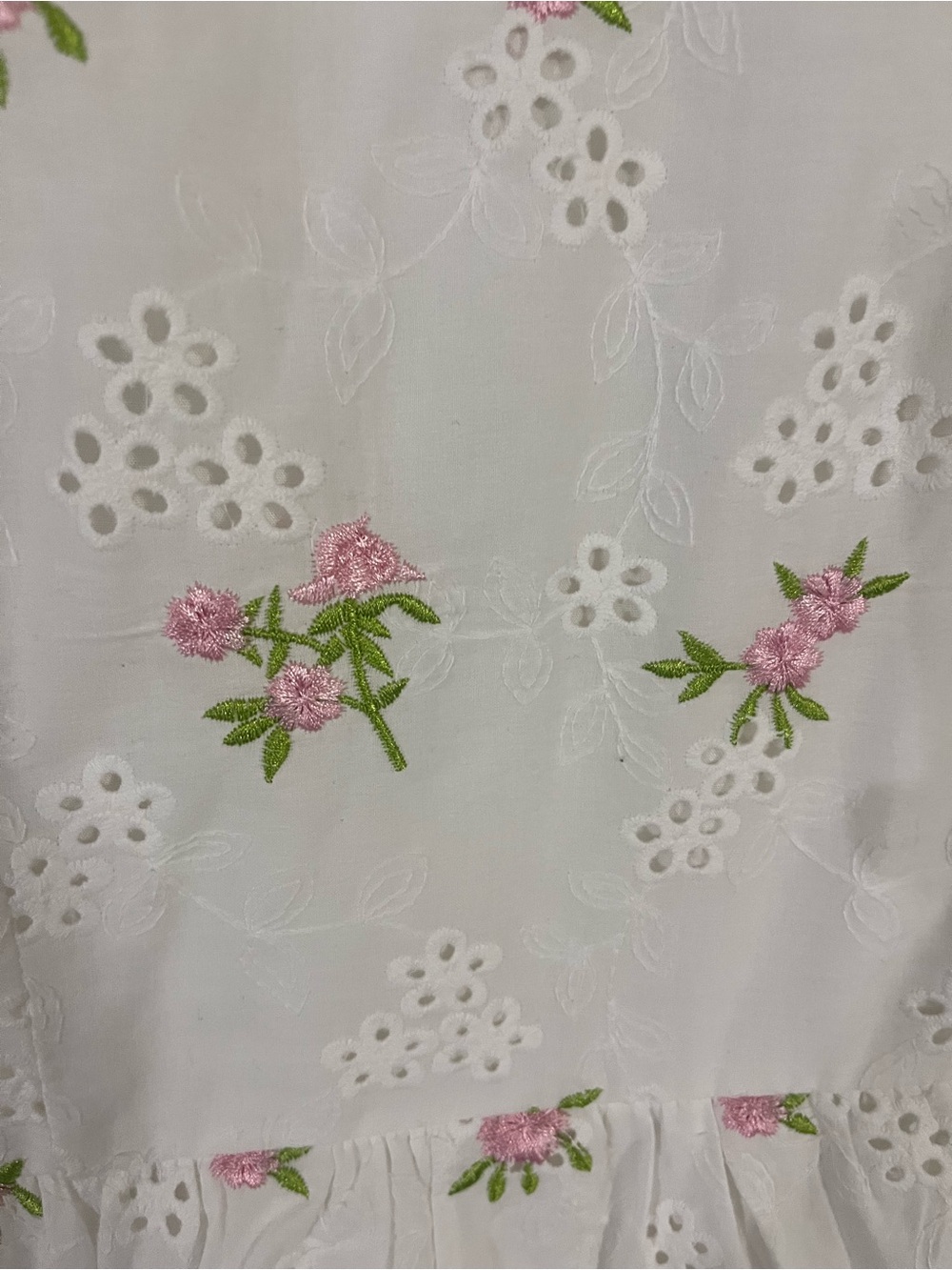 White Eyelet Maxi Dress with Pink Floral Embroidery - Picture 3 of 3